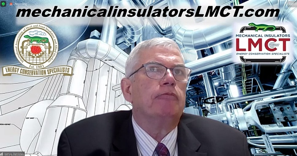 LMCT Senior Mechanical Insulation Specialist Jim Petrides told the Greening Buildings event how a comprehensive Mechanical Insulation Maintenance and Upgrade Program in the commercial and industrial market would impact both energy and environmental concerns, while creating jobs.