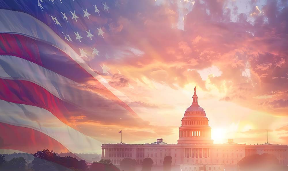 U.S. capitol building with american flag